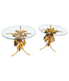 PAIR OF 1960S FRENCH GILT METAL SIDE TABLES WITH FLOWERS AND LEAF BASES