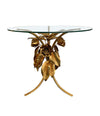 PAIR OF 1960S FRENCH GILT METAL SIDE TABLES WITH FLOWERS AND LEAF BASES