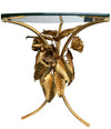 PAIR OF 1960S FRENCH GILT METAL SIDE TABLES WITH FLOWERS AND LEAF BASES