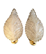 PAIR OF BAROVIER AND TOSO MURANO GLASS LEAF WALL SCONCES WITH SCOLLOPED EDGES