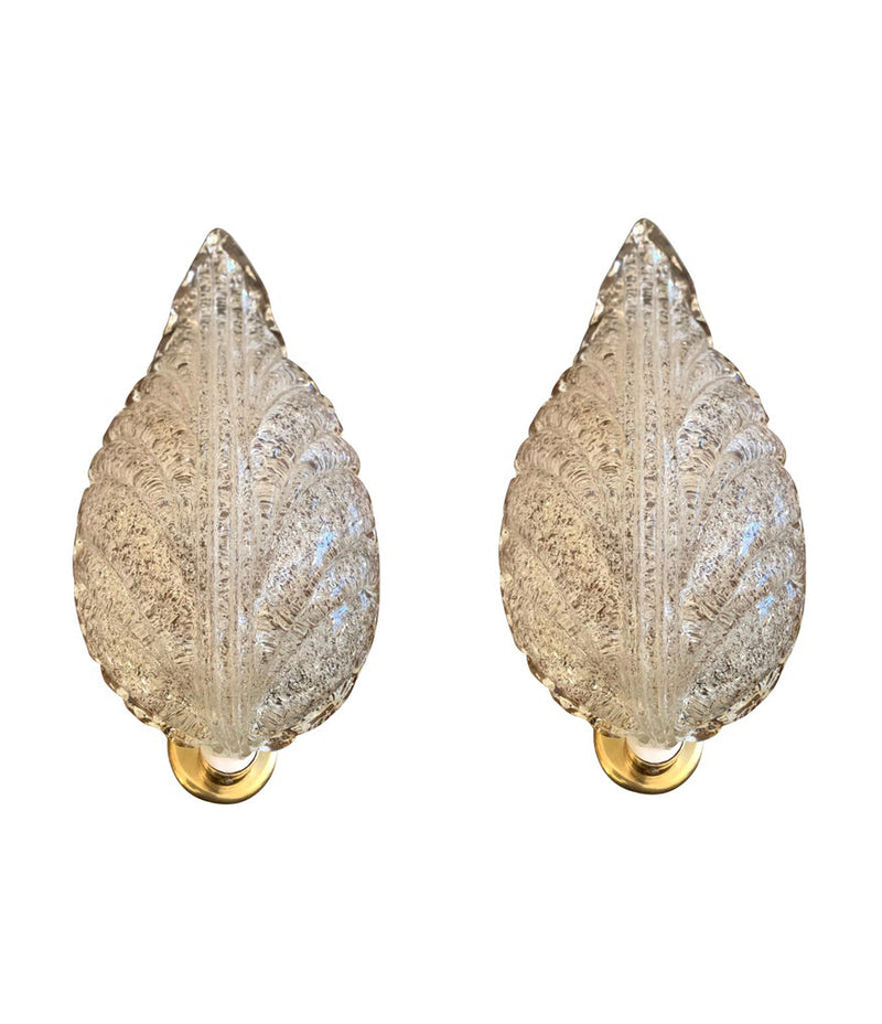 PAIR OF BAROVIER AND TOSO MURANO GLASS LEAF WALL SCONCES WITH SCOLLOPED EDGES