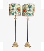PAIR OF EMPIRE STYLE BLACK METAL AND BRASS FLOOR LAMPS WITH NEW BESPOKE SHADES