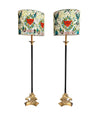 PAIR OF EMPIRE STYLE BLACK METAL AND BRASS FLOOR LAMPS WITH NEW BESPOKE SHADES