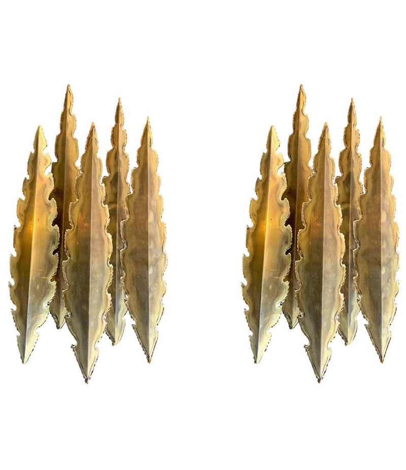 PAIR OF HOLM SORENSEN TORCH CUT BRUTALIST WALL SCONCES WITH THREE LIGHTS