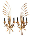 PAIR OF LARGE ITALIAN, 1950S GILT METAL WHEAT SHEAF WALL SCONCES