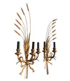 PAIR OF LARGE ITALIAN, 1950S GILT METAL WHEAT SHEAF WALL SCONCES