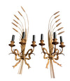 PAIR OF LARGE ITALIAN, 1950S GILT METAL WHEAT SHEAF WALL SCONCES