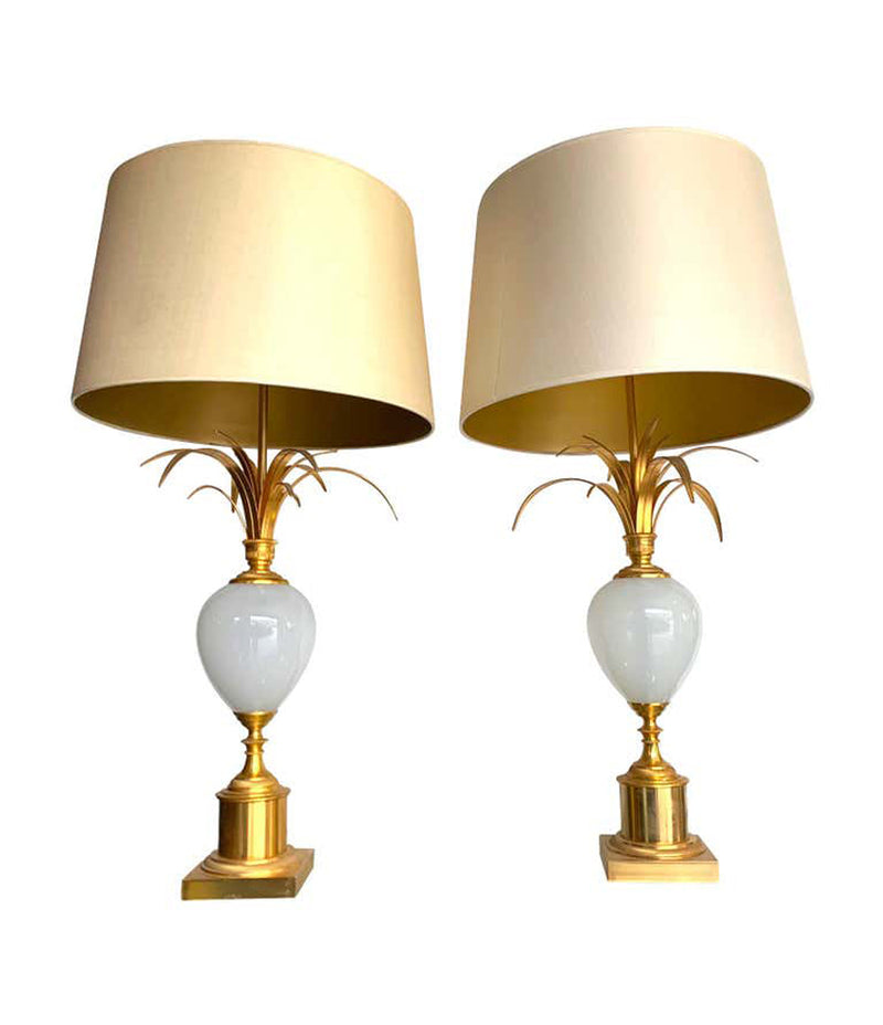 PAIR OF MAISON CHARLES STYLE LAMPS BY S A BOULANGER WITH OPALINE GLASS EGGS