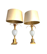 PAIR OF MAISON CHARLES STYLE LAMPS BY S A BOULANGER WITH OPALINE GLASS EGGS