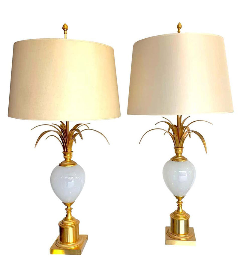 PAIR OF MAISON CHARLES STYLE LAMPS BY S A BOULANGER WITH OPALINE GLASS EGGS