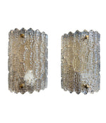 PAIR OF ORREFORS GLASS WALL SCONCES BY CARL FAGERLUND ON BRASS WALL PLATES