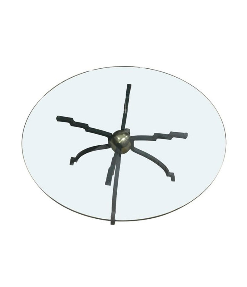 Mid century coffee table by Peter Ghyczy iron and brass bass with circular glass top
