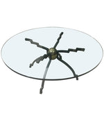 Mid century coffee table by Peter Ghyczy iron and brass bass with circular glass top