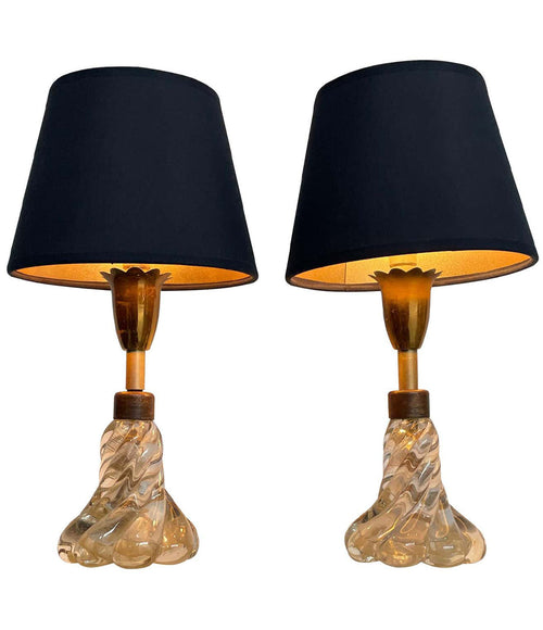 PRETTY PAIR OF 1950S BAROVIER & TOSO LAMPS WITH MURANO TWISTED GLASS BASE