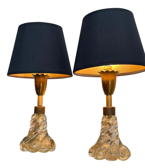 PRETTY PAIR OF 1950S BAROVIER & TOSO LAMPS WITH MURANO TWISTED GLASS BASE