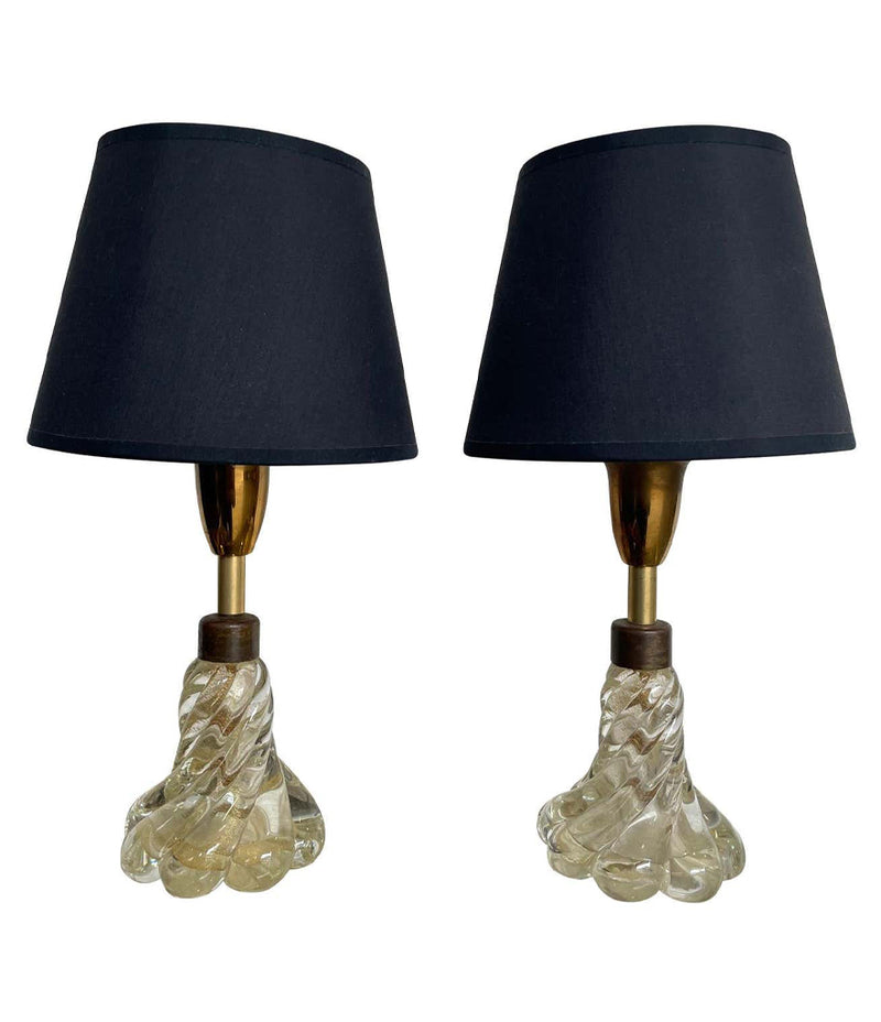 PRETTY PAIR OF 1950S BAROVIER & TOSO LAMPS WITH MURANO TWISTED GLASS BASE