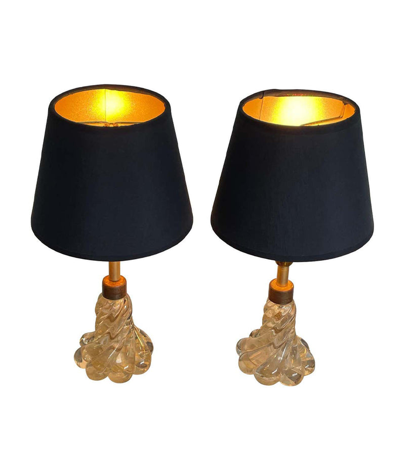 PRETTY PAIR OF 1950S BAROVIER & TOSO LAMPS WITH MURANO TWISTED GLASS BASE