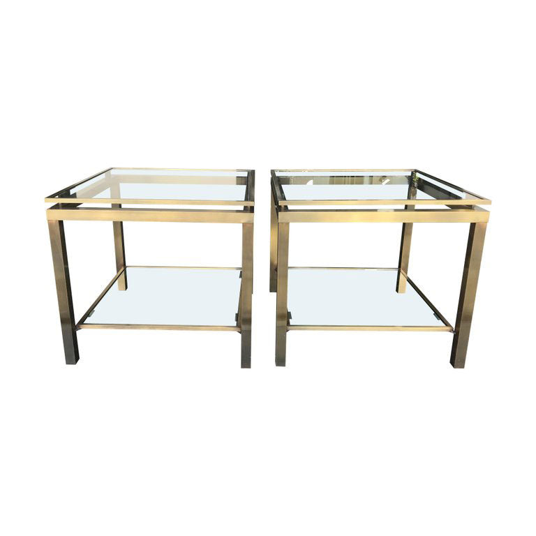 PAIR OF GILT METAL SIDE TABLES IN THE GUY LEFEVRE STYLE