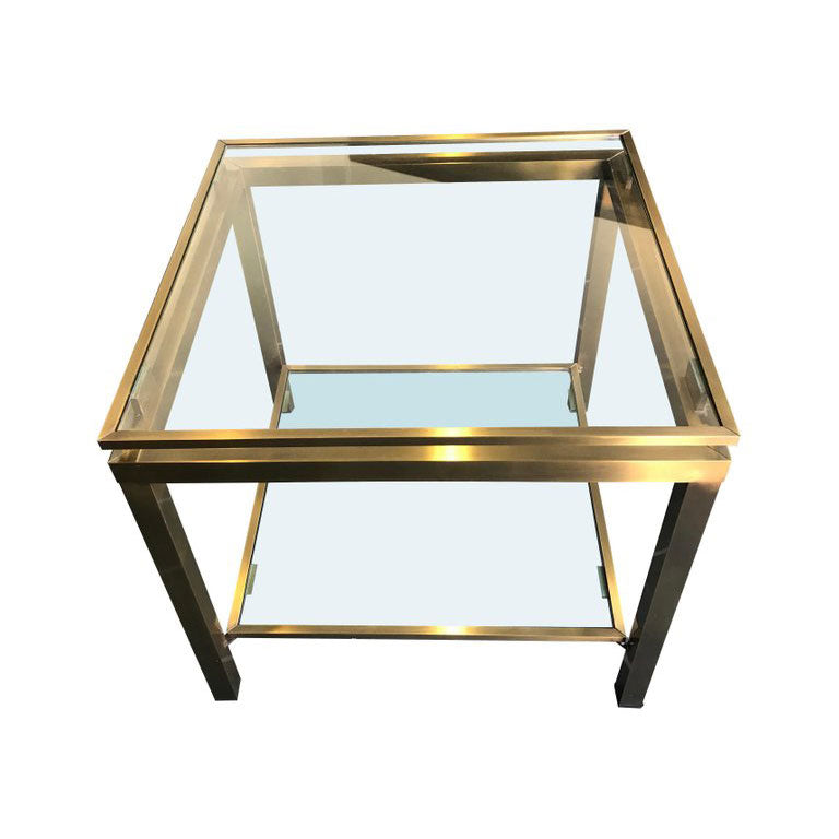 PAIR OF GILT METAL SIDE TABLES IN THE GUY LEFEVRE STYLE