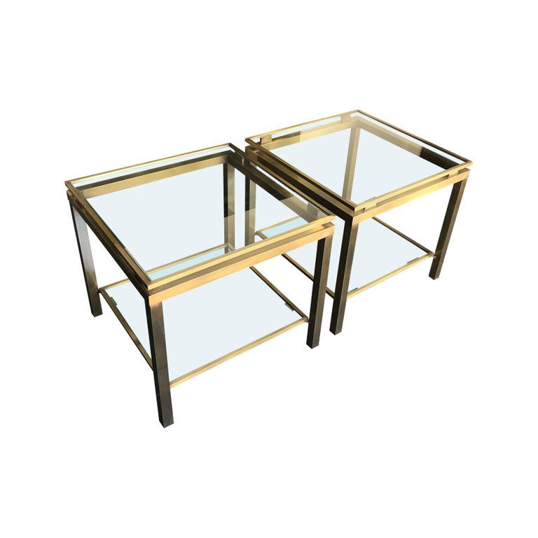 PAIR OF GILT METAL SIDE TABLES IN THE GUY LEFEVRE STYLE