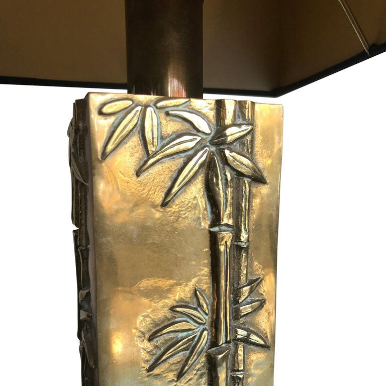 PAIR OF ITALIAN BRASS LAMPS WITH BAMBOO RELIEF DESIGN