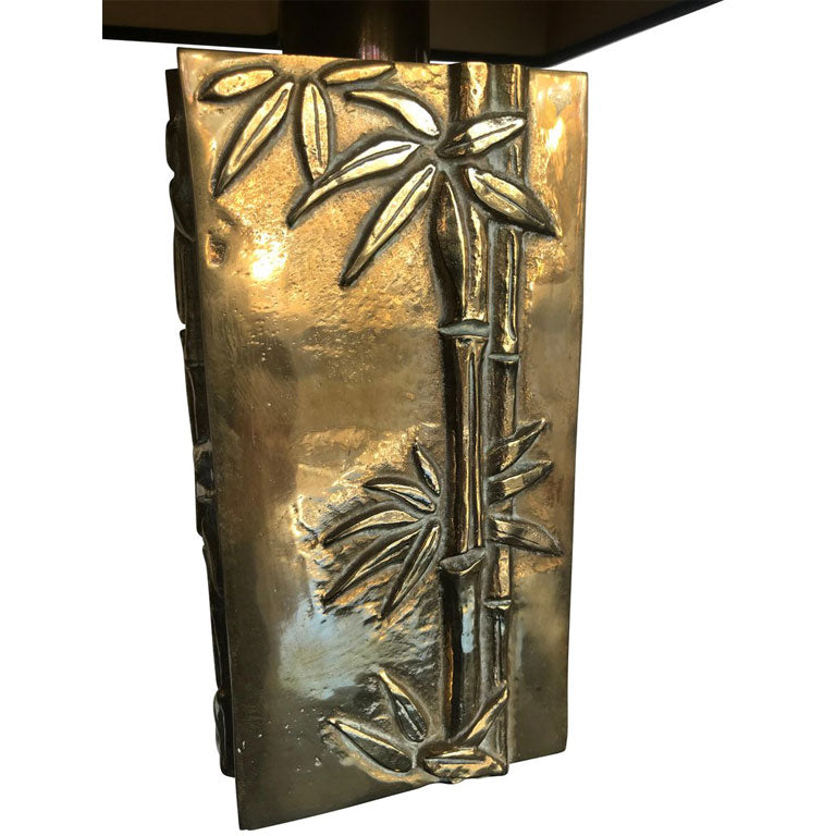 PAIR OF ITALIAN BRASS LAMPS WITH BAMBOO RELIEF DESIGN