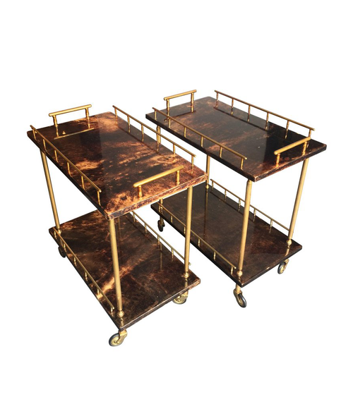 PAIR OF SMALL ALDO TURA BAR TROLLIES