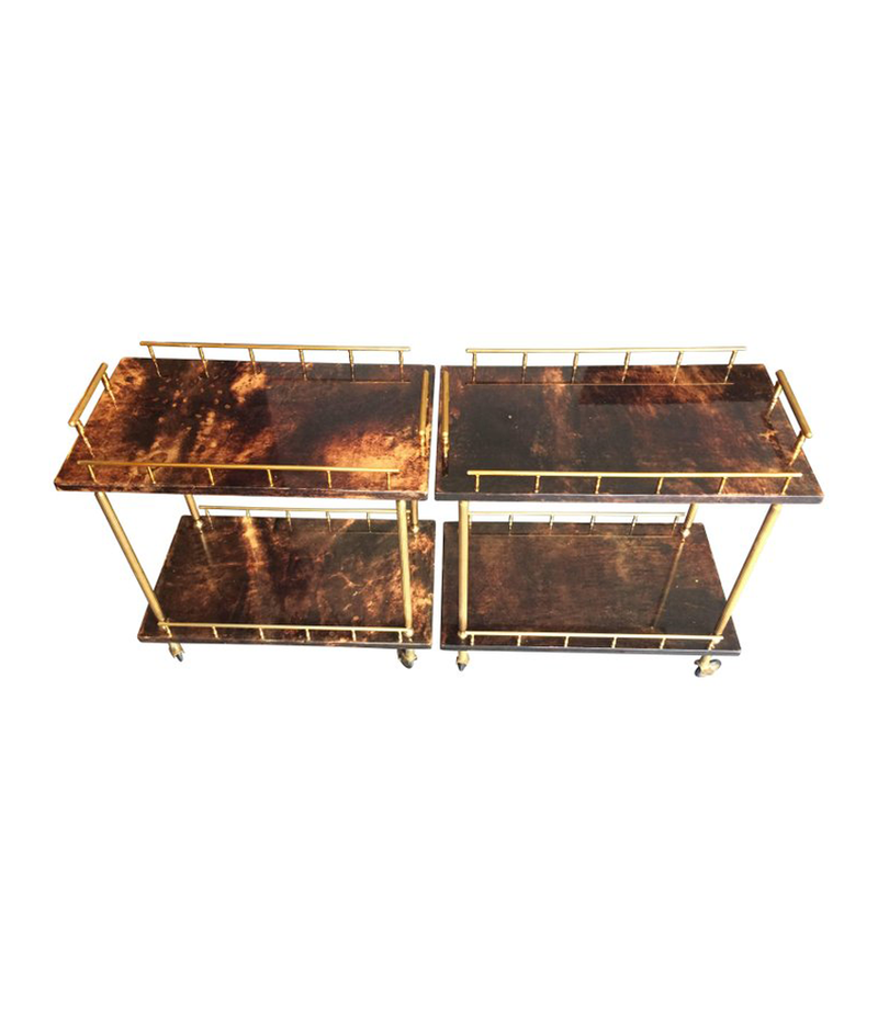 PAIR OF SMALL ALDO TURA BAR TROLLIES
