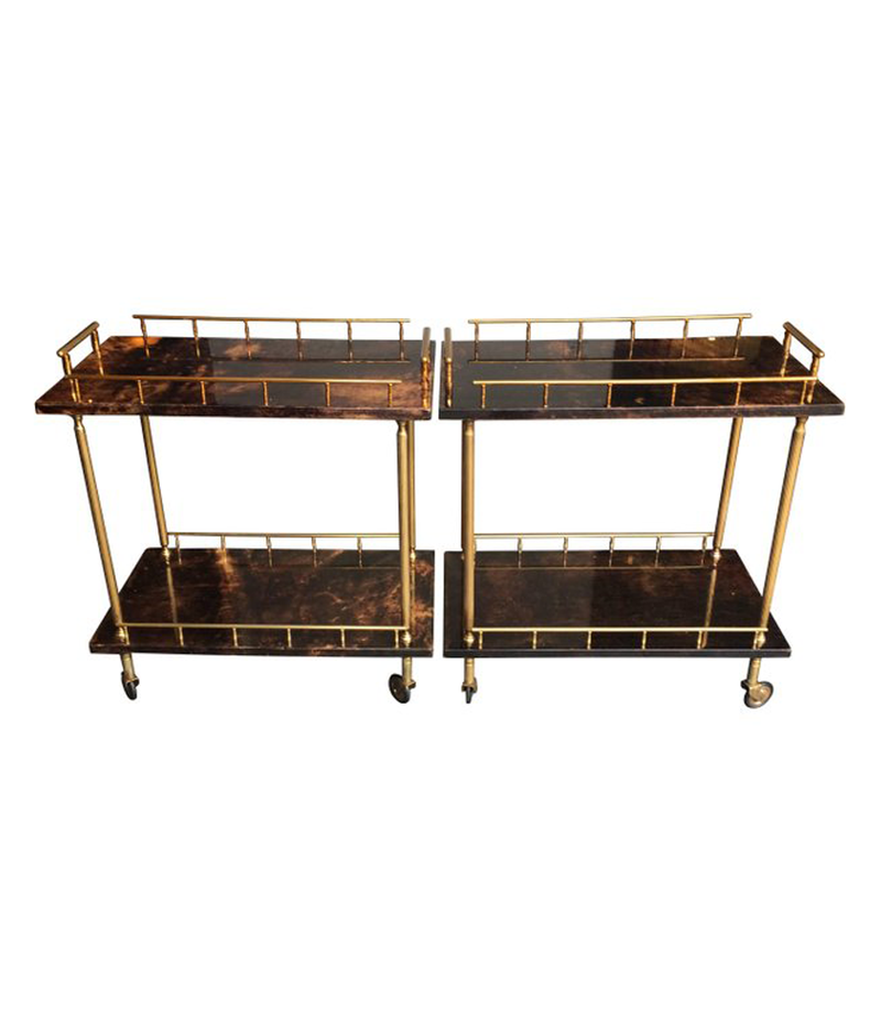 PAIR OF SMALL ALDO TURA BAR TROLLIES