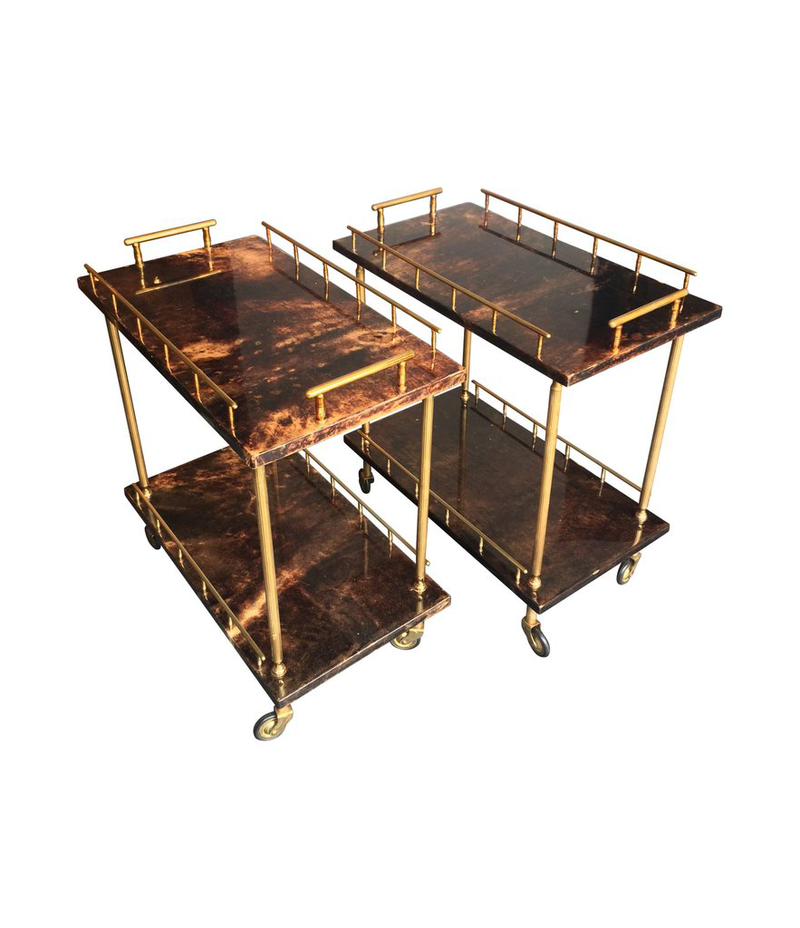 PAIR OF SMALL ALDO TURA BAR TROLLIES