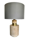PAIR OF LARGE TRAVERTINE AND BRASS ITALIAN LAMPS