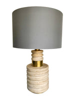 PAIR OF LARGE TRAVERTINE AND BRASS ITALIAN LAMPS