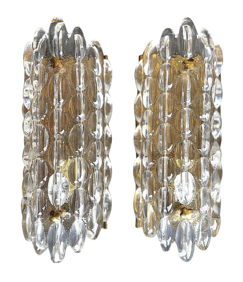 PAIR OF SWEDISH ORREFORS GLASS WALL SCONCES BY CARL FAGERLUND ON BRASS PLATES