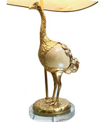RARE GABRIELLA CRESPI GILT METAL "STRUZZO" LAMP WITH REAL OSTRICH EGG CENTRE