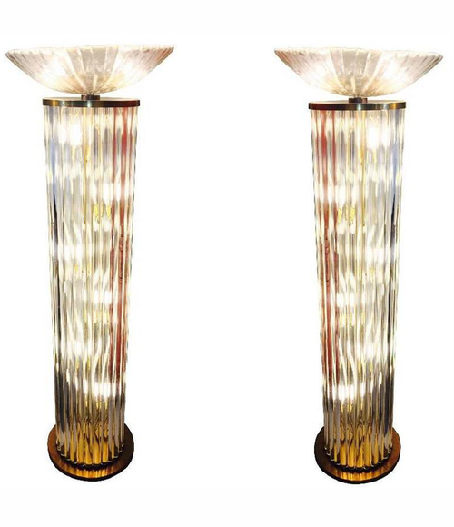 RARE PAIR OF VENINI GLASS ROD FLOOR LIGHTS