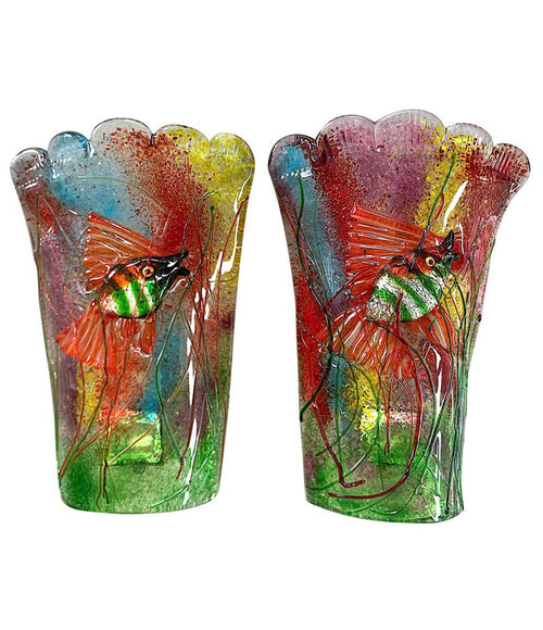 RARE PAIR OF 1950S MURANO GLASS AQUARIUM FISH WALL SCONCES BY ALFREDO BARBINI