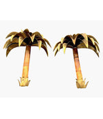 RARE PAIR OF 1960S MAISON JANSEN PALM TREE WALL SCONCES WITH REAL BAMBOO STEMS