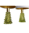 RARE PAIR OF BAROVIER & TOSO GREEN ROSTRATO GLASS LAMPS WITH BRASS FITTINGS