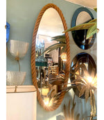 RARE PAIR OF LARGE 1950S FRENCH RIVIERA OVAL ROPE MIRRORS BY AUDOUX AND MINET
