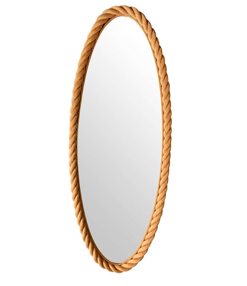 RARE PAIR OF LARGE 1950S FRENCH RIVIERA OVAL ROPE MIRRORS BY AUDOUX AND MINET