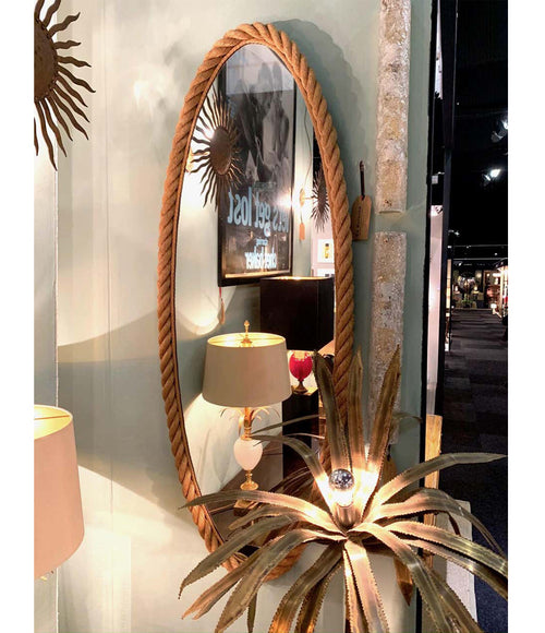 RARE PAIR OF LARGE 1950S FRENCH RIVIERA OVAL ROPE MIRRORS BY AUDOUX AND MINET