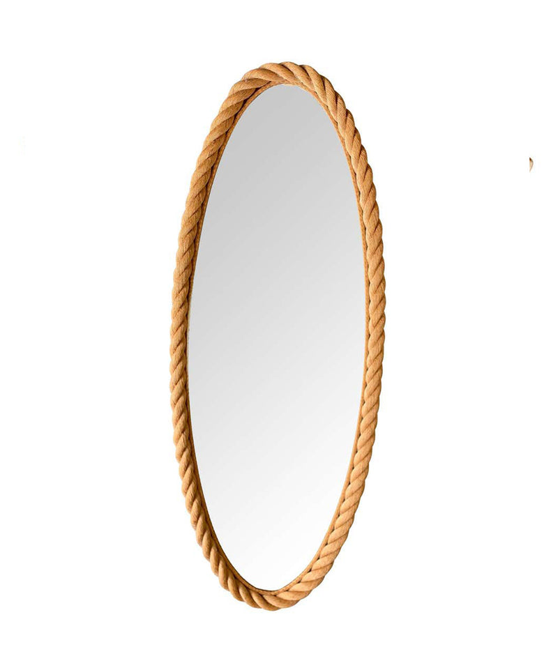 RARE PAIR OF LARGE 1950S FRENCH RIVIERA OVAL ROPE MIRRORS BY AUDOUX AND MINET