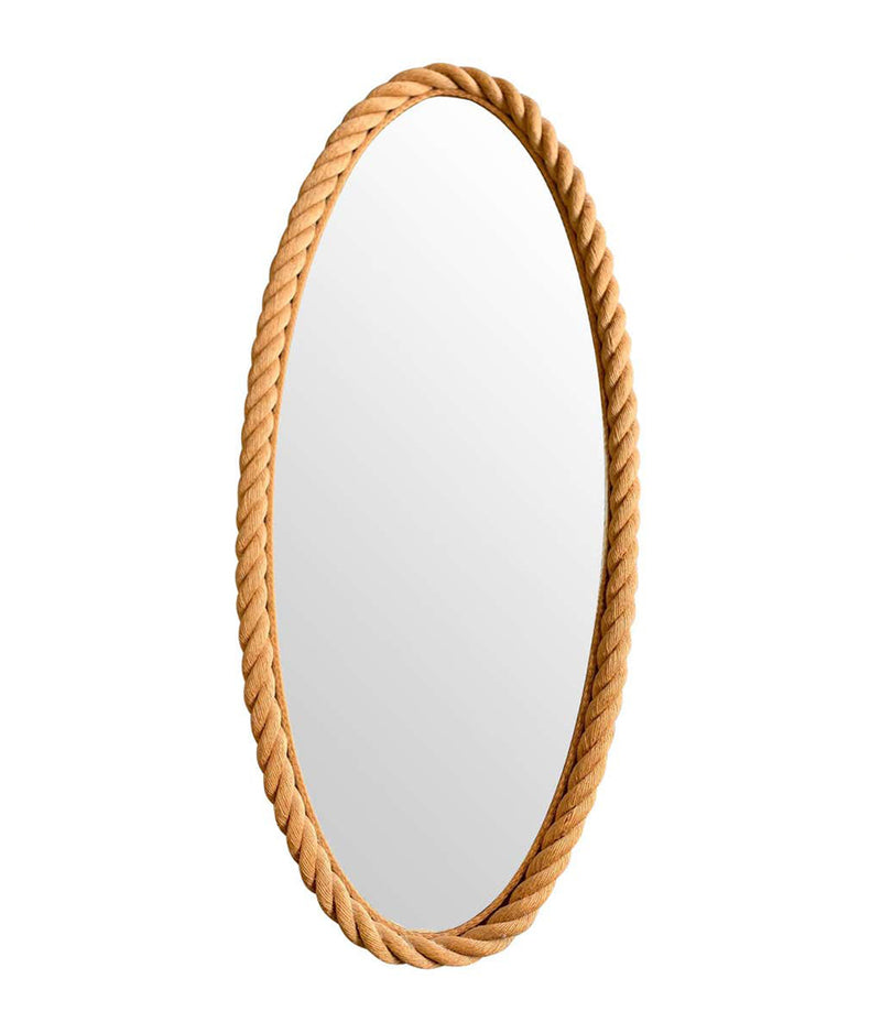 RARE PAIR OF LARGE 1950S FRENCH RIVIERA OVAL ROPE MIRRORS BY AUDOUX AND MINET