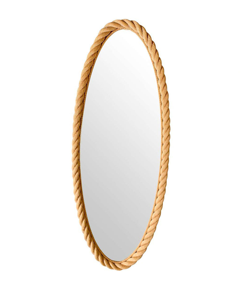 RARE PAIR OF LARGE 1950S FRENCH RIVIERA OVAL ROPE MIRRORS BY AUDOUX AND MINET