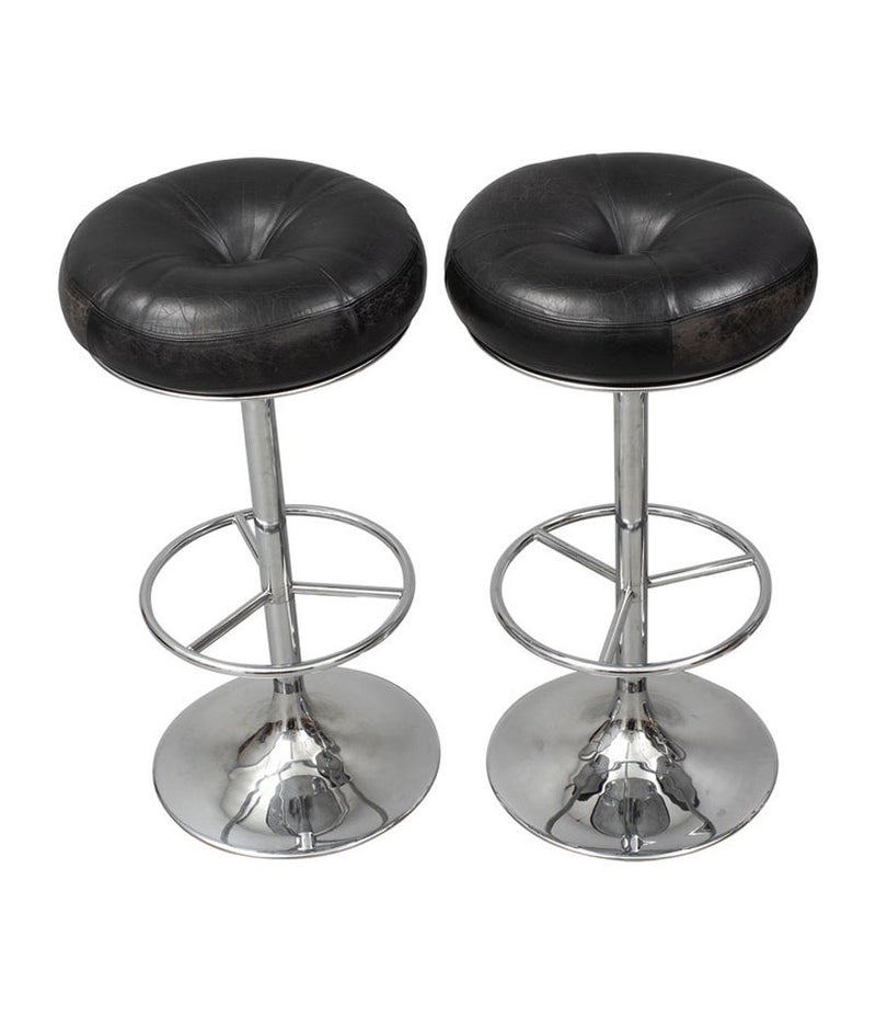 SET OF 4 1970S CHROME AND BLACK LEATHER BAR STOOLS BY JOHANSON DESIGN, SWEDEN