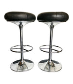 SET OF 4 1970S CHROME AND BLACK LEATHER BAR STOOLS BY JOHANSON DESIGN, SWEDEN