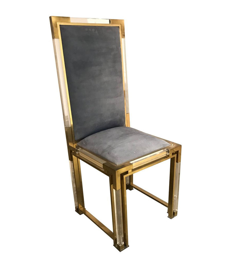 SET OF 8 ROMEO REGA LUCITE AND BRASS 1970S DINING CHAIRS