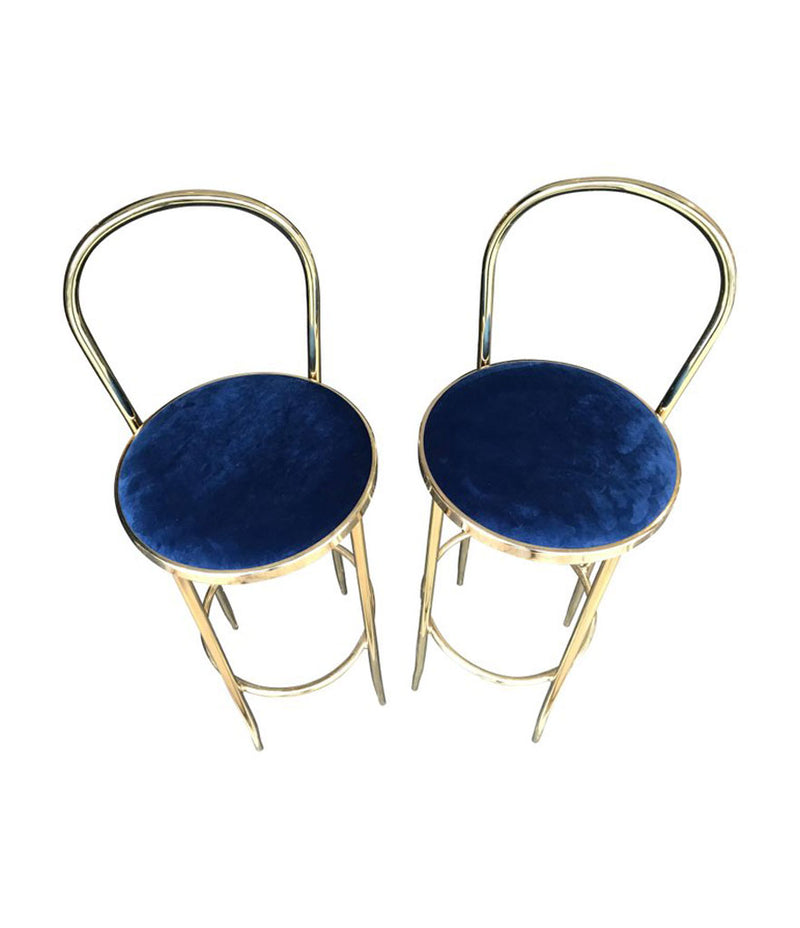 SET OF FOUR BRASS ITALIAN BAR STOOLS