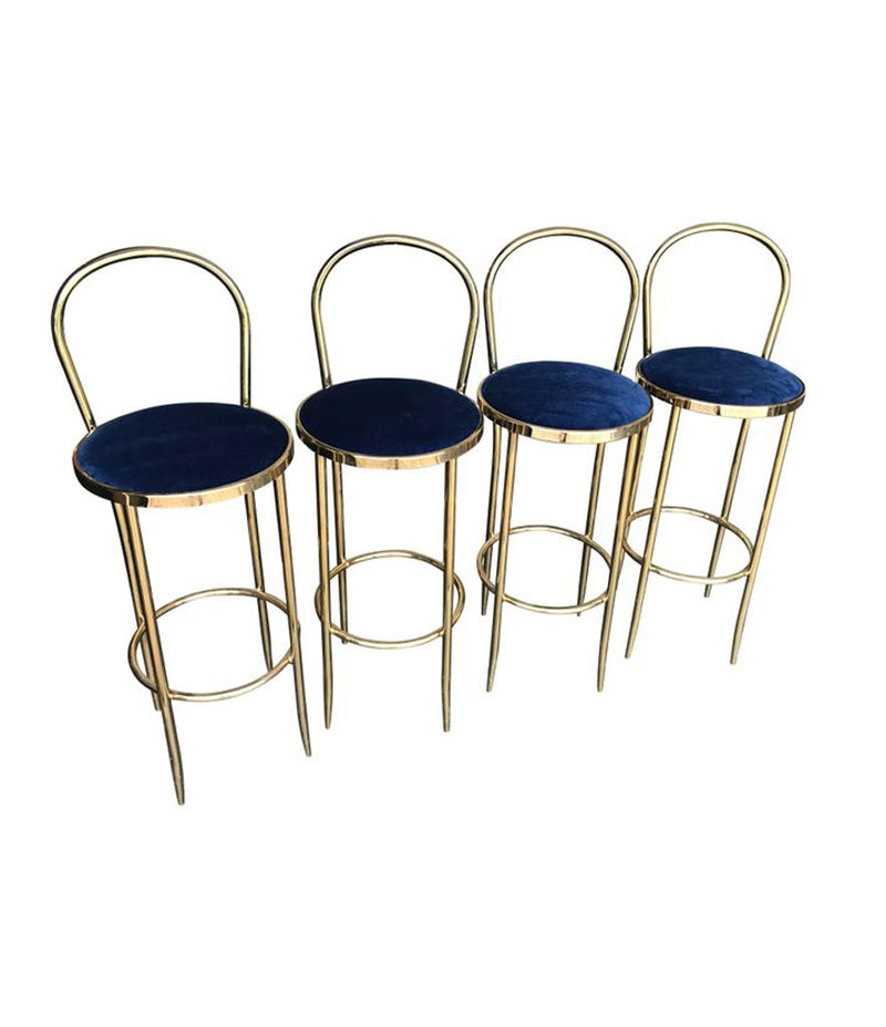 SET OF FOUR BRASS ITALIAN BAR STOOLS