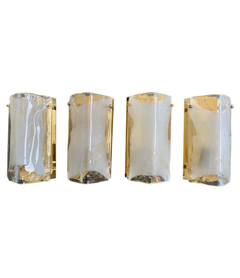 SET OF FOUR GLASS AND BRASS WALL SCONCES BY J T KALMAR